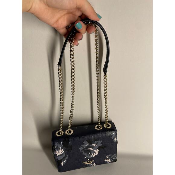 Kate Spade Briar Lane Night Rose Mini Emelyn Crossbody Leather Bag Navy Blue - Picture 4 of 9